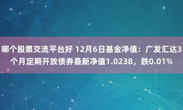 哪个股票交流平台好 12月6日基金净值：广发汇达3个月定期开放债券最新净值1.0238，跌0.01%