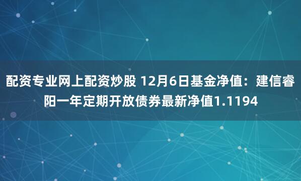 配资专业网上配资炒股 12月6日基金净值：建信睿阳一年定期开放债券最新净值1.1194