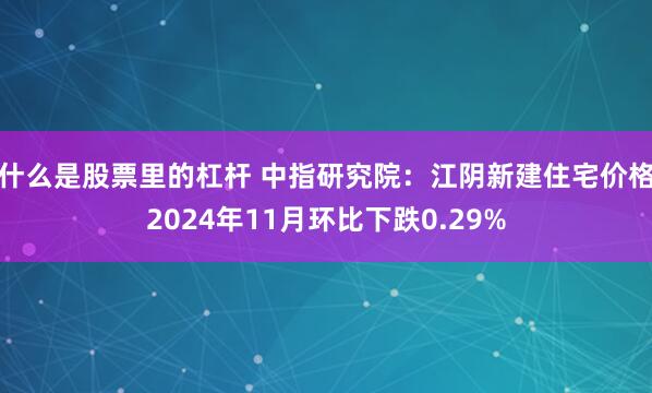 什么是股票里的杠杆 中指研究院：江阴新建住宅价格2024年11月环比下跌0.29%