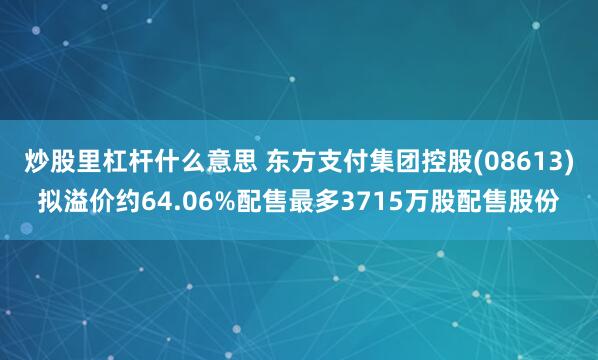 炒股里杠杆什么意思 东方支付集团控股(08613)拟溢价约64.06%配售最多3715万股配售股份