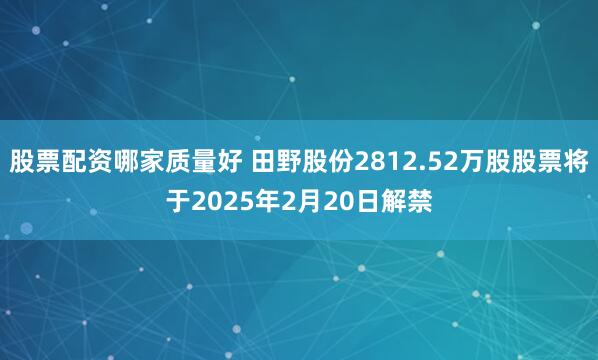 股票配资哪家质量好 田野股份2812.52万股股票将于2025年2月20日解禁