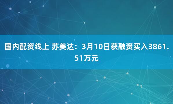 国内配资线上 苏美达：3月10日获融资买入3861.51万元